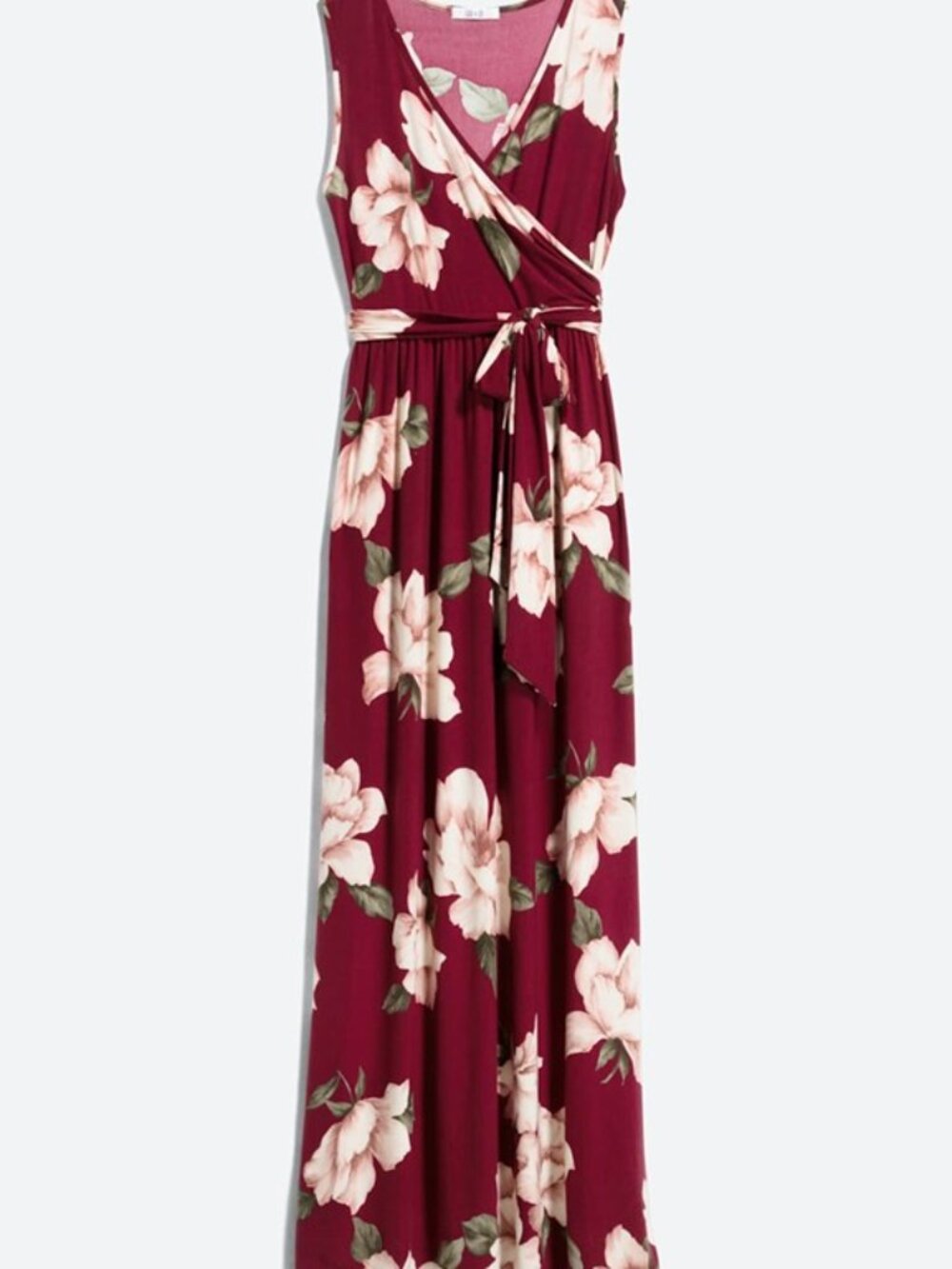 Lux & Co Floral Sleeveless Faux Wrap Maxi Dress in Burgundy - Stitch Fix